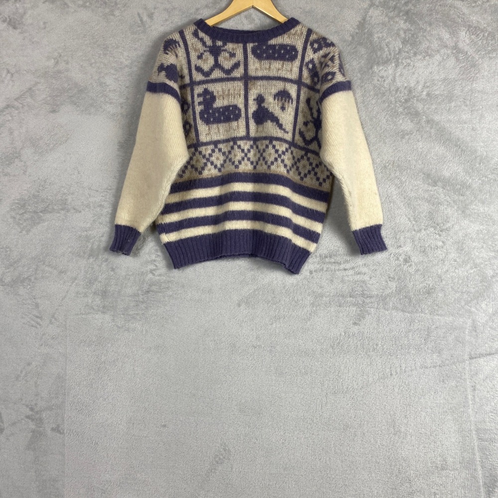 Alafoss Icewool Vintage Icelandic Wool Sweater Purple Cream Duck Anchor Womens M